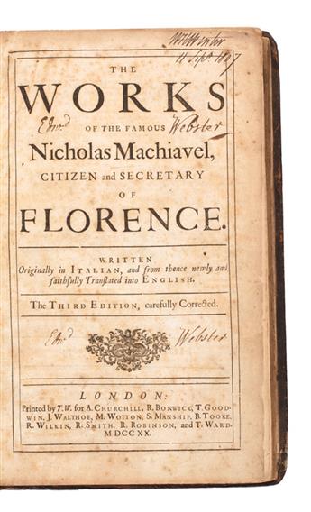 MACHIAVELLI, NICCOLÒ. The Works . . . Third Edition, carefully Corrected.  1720